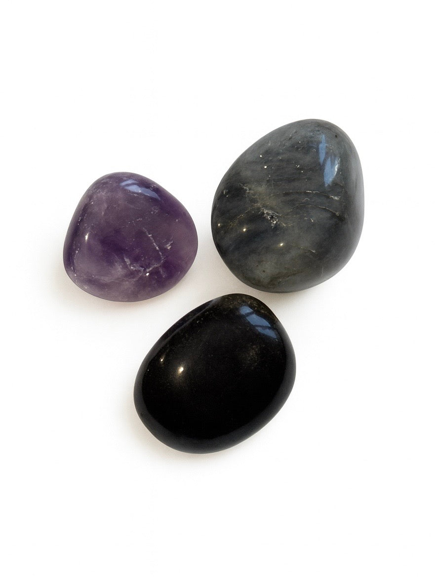 Trio Activation du 3ᵉ Œil – Labradorite - Améthyste - Œil de Faucon